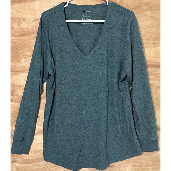 Torrid Girlfriend Signature Jersey V-neck Long Sleeve Tee Plus Size 1X Green - Picture 1 of 6